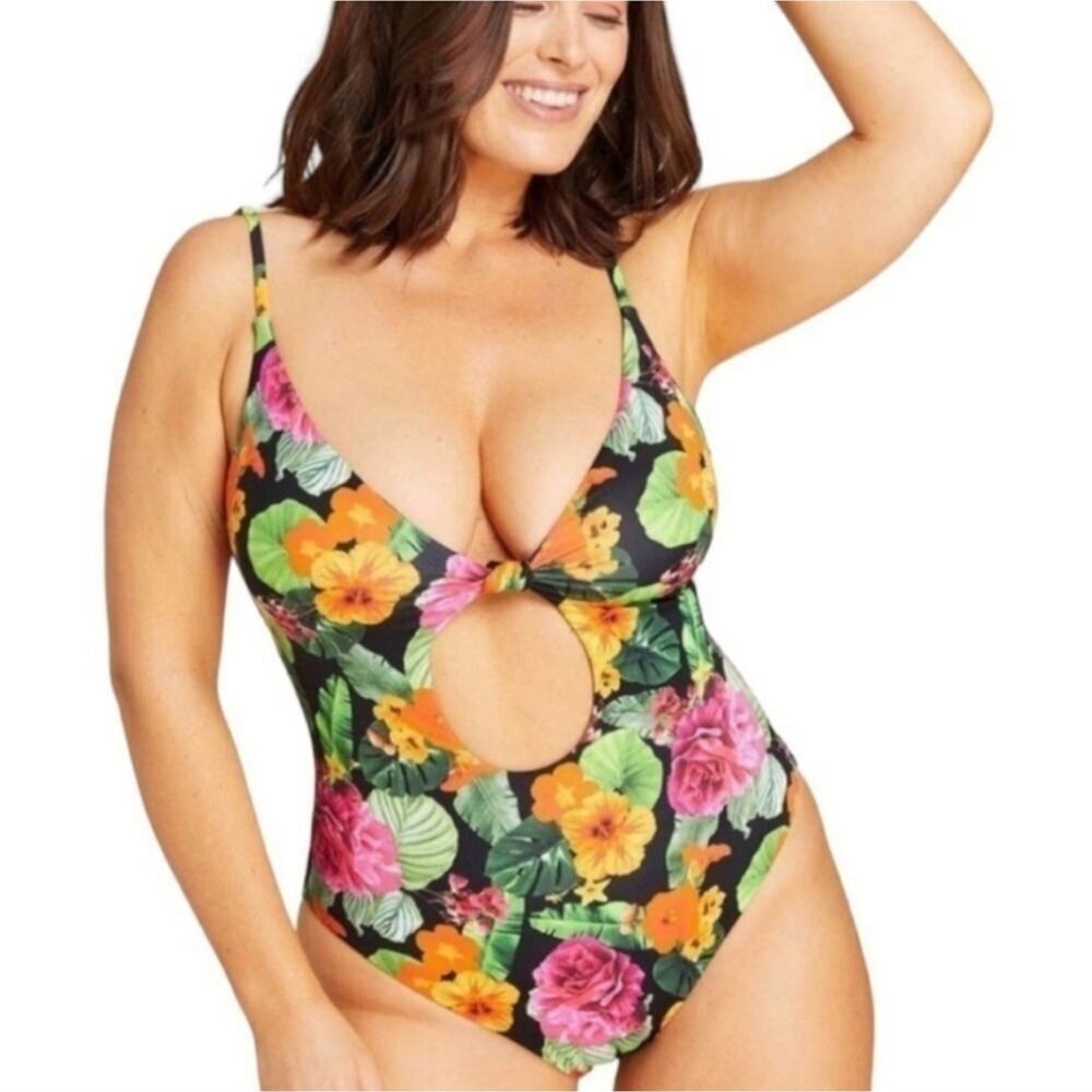NWOT Andie One Piece The Santorini Swimsuit Black Floral Colorful Vibrant